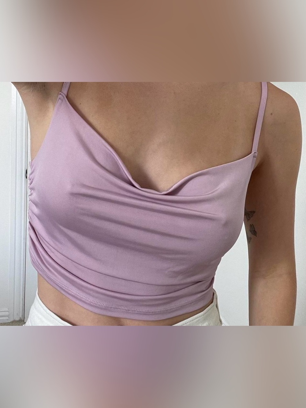 Urban Outfitters Lilac Satin Cowl Neck Crop Top Size Small Y2K Going Out
